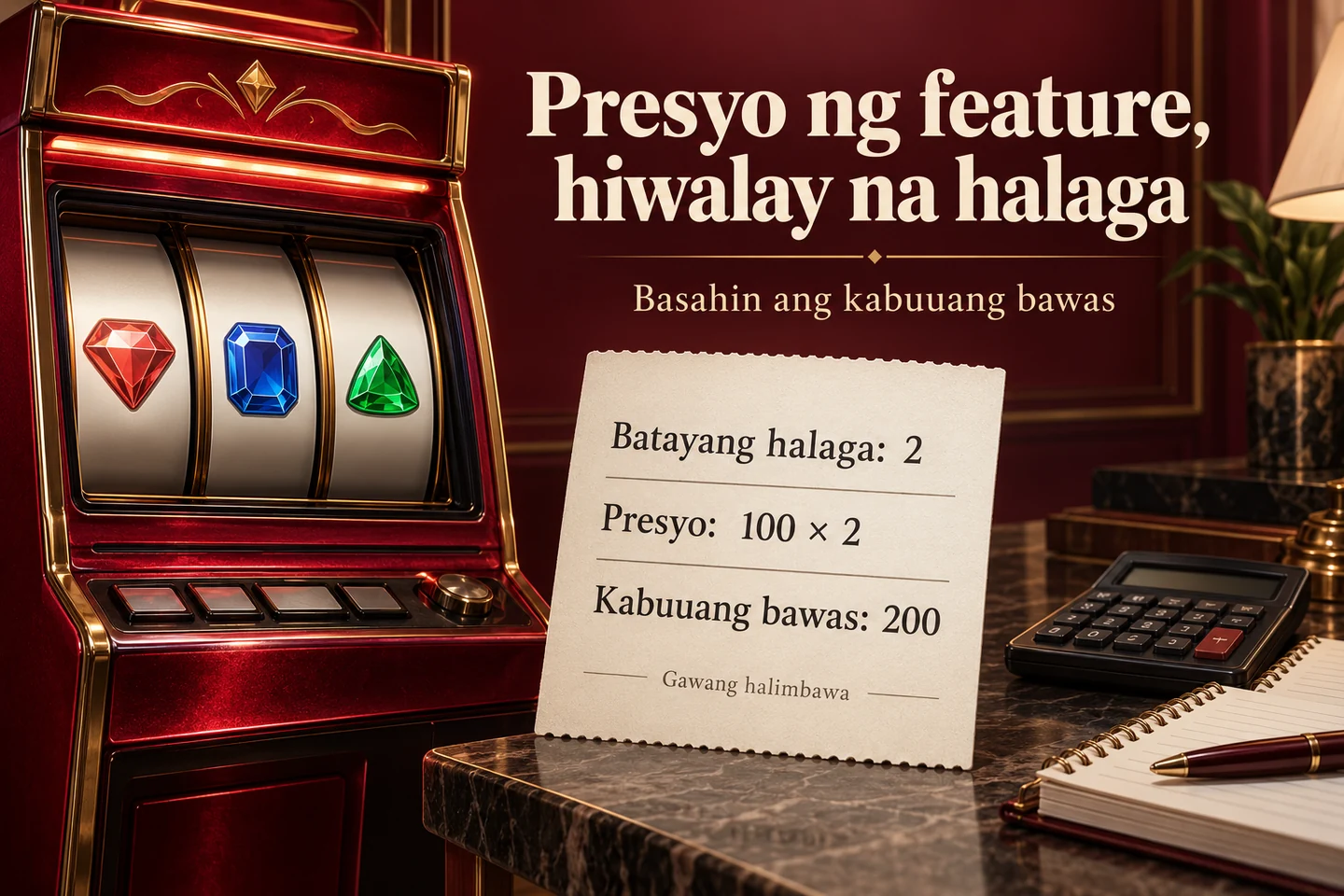 Slot cabinet and sample receipt: base value 2, price 100 times 2, total deduction 200.