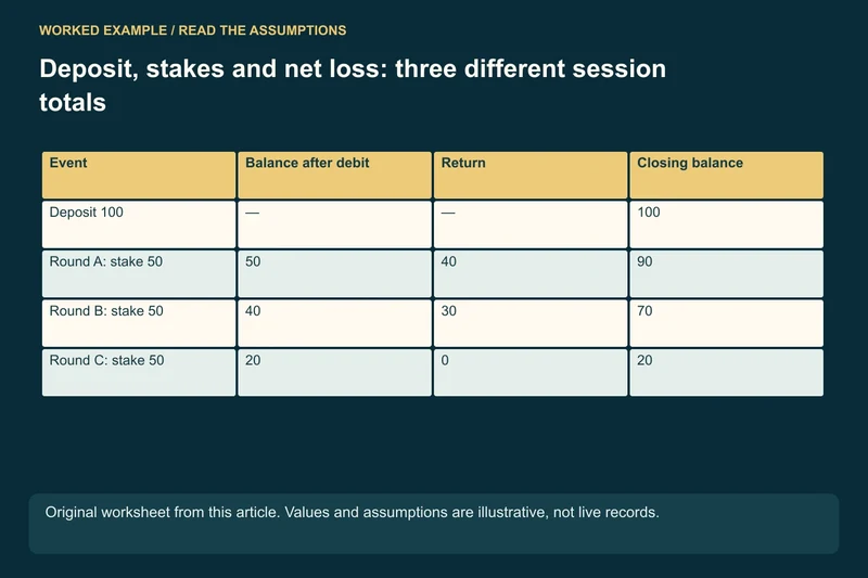 New money added: 100 units deposited; Repeated wagering: 150 units staked; 70 units returned; Net result: 80 units lost; 20 units remain